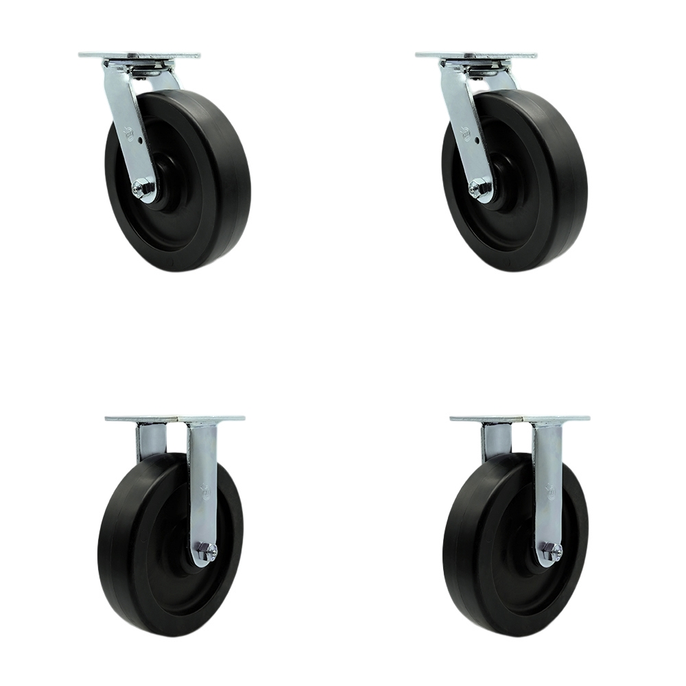 Stainless Steel Heavy Duty Swivel Caster Set of 4 with 8 Inch Polyolefin Wheels and Delrin Bearings - Includes 2 Swivel with Bolt on Swivel Locks and 2 Rigid - Service Caster Brand — photo 1
