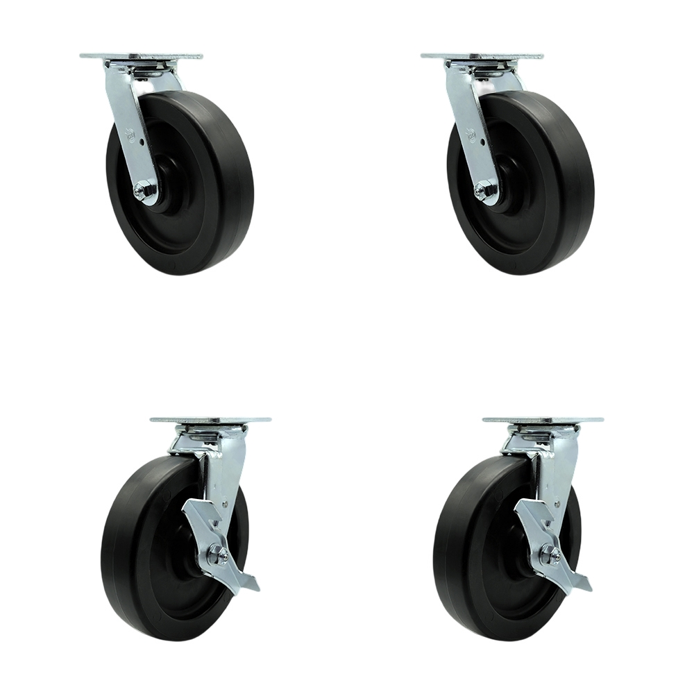 Stainless Steel Heavy Duty Swivel Caster Set with 8 Inch Polyolefin Wheels and Delrin Bearings - Includes 2 Swivel with Bolt on Swivel Locks and 2 Swivel with Brakes - Service Caster Brand — photo 1