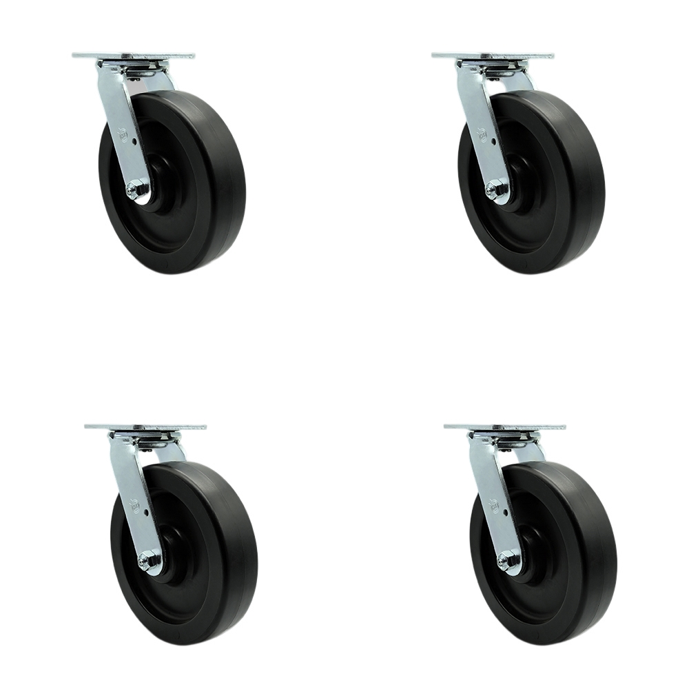 Stainless Steel Polyolefin Swivel Top Plate Casters Set of 4 Heavy Duty with 8 Inch Wheels - Includes 4 Swivel with Bolt on Swivel Locks – 3,600 lbs. Total Capacity - Service Caster Brand — photo 1