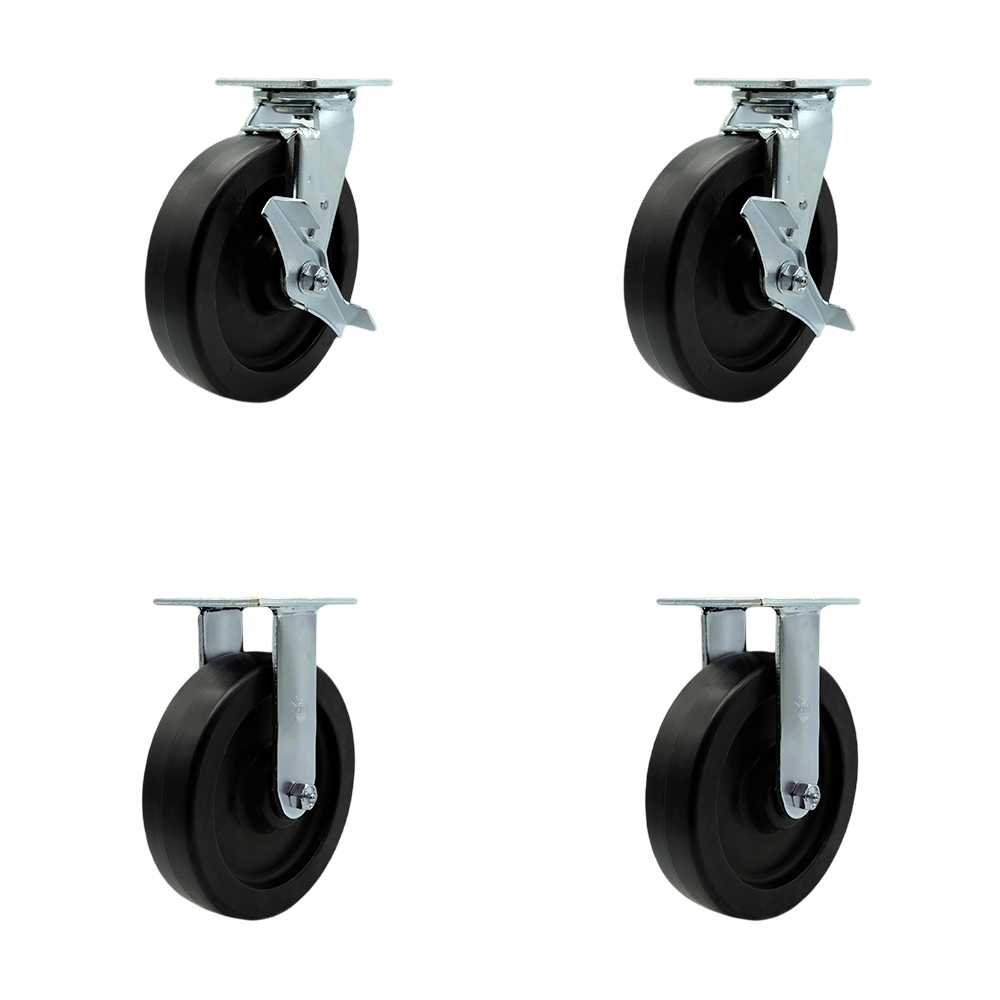 Stainless Steel Polyolefin Swivel Top Plate Casters Set of 4 Heavy Duty with 8 Inch Wheels - Includes 2 Swivel with Brakes and 2 Rigid – 3,600 lbs. Total Capacity - Service Caster Brand — photo 1