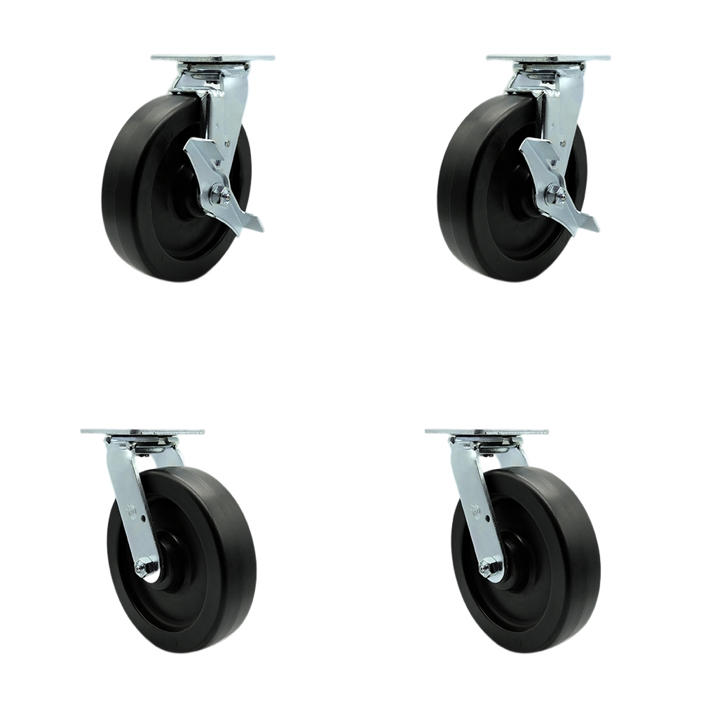 Stainless Steel Heavy Duty Swivel Caster Set with 8 Inch Polyolefin Wheel and Ball Bearing-Include 2 Swivel with Brake & Bolt on Swivel Lock and 2 Swivel with Bolt on Swivel Lock- Service Caster Brand — photo 1