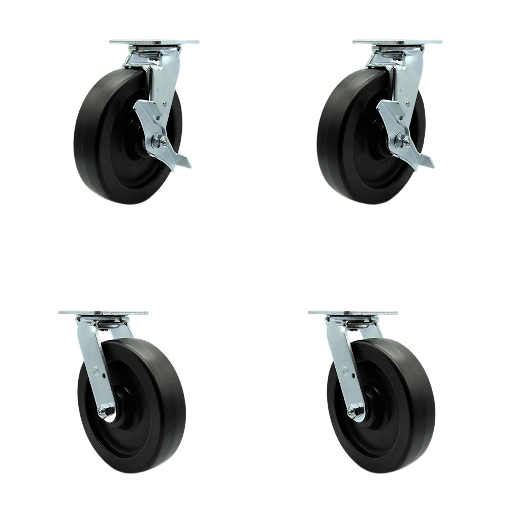 Stainless Steel Heavy Duty Swivel Top Plate Casters with 8 Inch Polyolefin Wheels - Includes 2 Swivel with Brakes and Bolt on Swivel Locks and 2 Swivel with Bolt on Swivel Locks - Service Caster Brand — photo 1