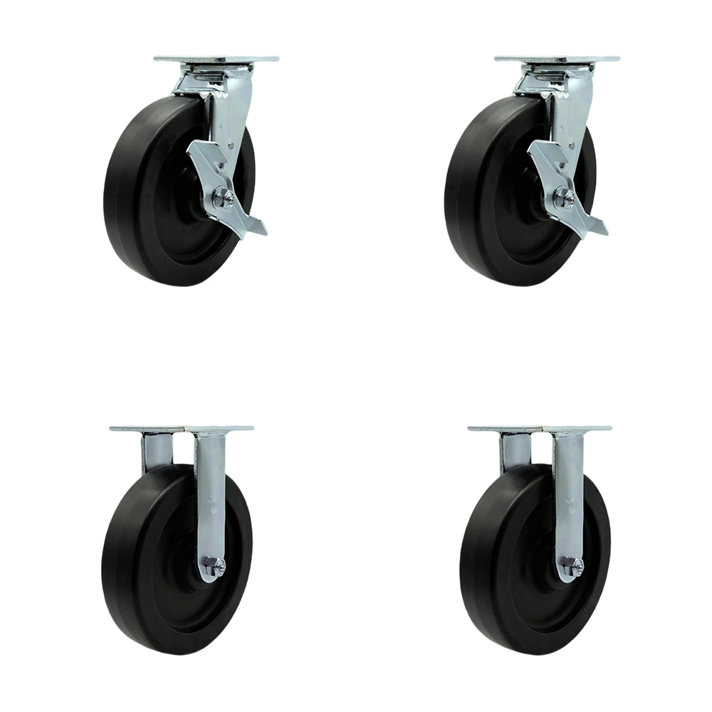 Stainless Steel Heavy Duty Swivel Caster Set with 8 Inch Polyolefin Wheels and Delrin Bearings - Includes 2 Swivel with Brakes and Bolt on Swivel Locks and 2 Rigid - Service Caster Brand — photo 1