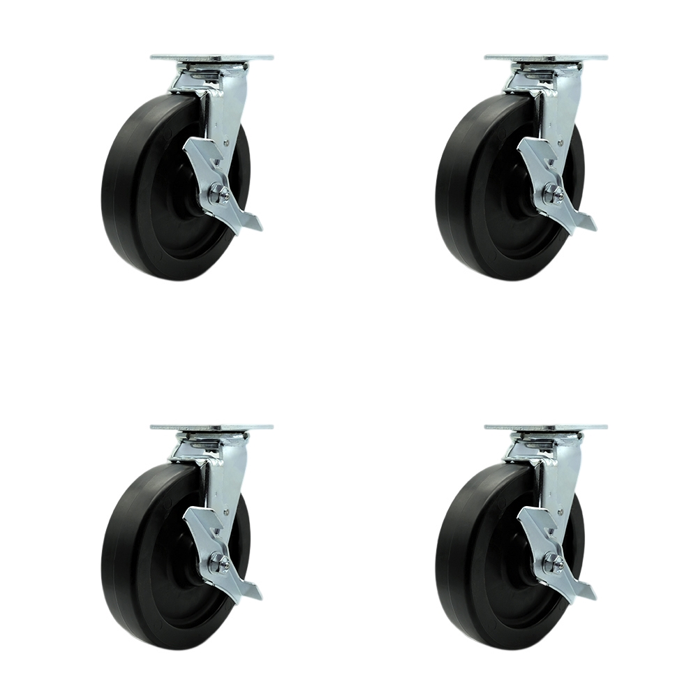 Stainless Steel Heavy Duty Swivel Caster Set with 8 Inch Polyolefin Wheels and Delrin Bearings - Includes 2 Swivel with Brakes and Bolt on Swivel Locks and 2 Swivel with Brakes - Service Caster Brand — photo 1