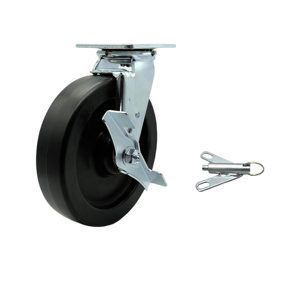 Stainless Steel Heavy Duty Swivel Top Plate Caster with Top Lock Brake and Bolt on Swivel Lock and 8 Inch Polyolefin Wheel with Ball Bearings - 900 lbs. Capacity/Caster - Service Caster Brand — photo 1