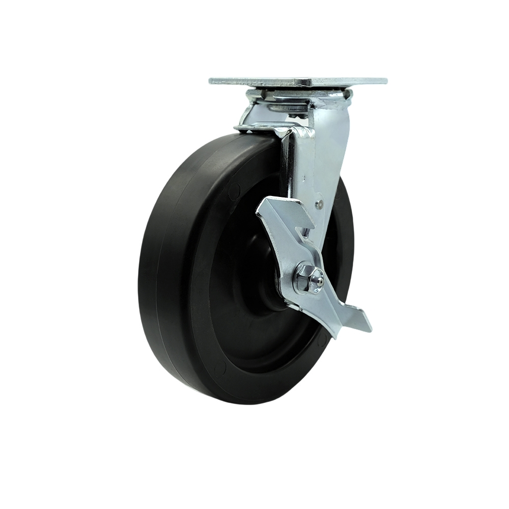 Stainless Steel Heavy Duty Swivel Top Plate Caster with Top Lock Brake and 8 Inch Polyolefin Wheel with Ball Bearings - 900 lbs. Capacity/Caster - Service Caster Brand — photo 1