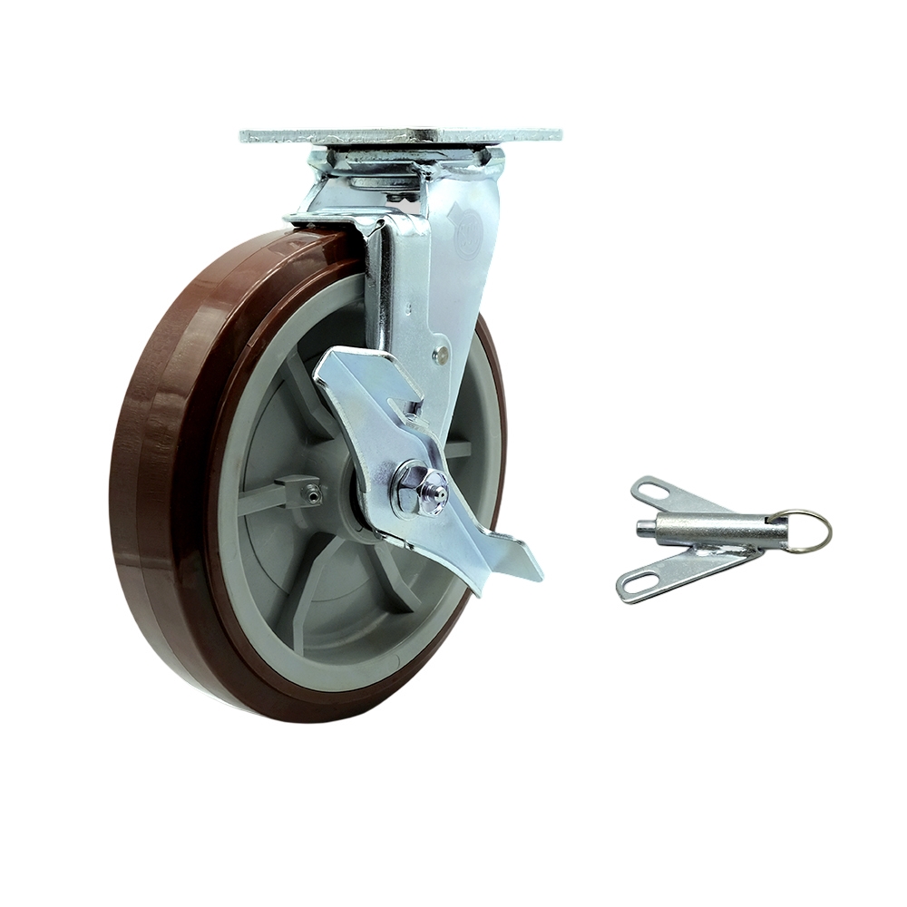 Stainless Steel Polyurethane Swivel Top Plate Heavy Duty Caster with 8 Inch Wheel and Top Lock Brake and Bolt on Swivel Lock – 1,000 lbs. Capacity/Caster - Service Caster Brand — photo 1