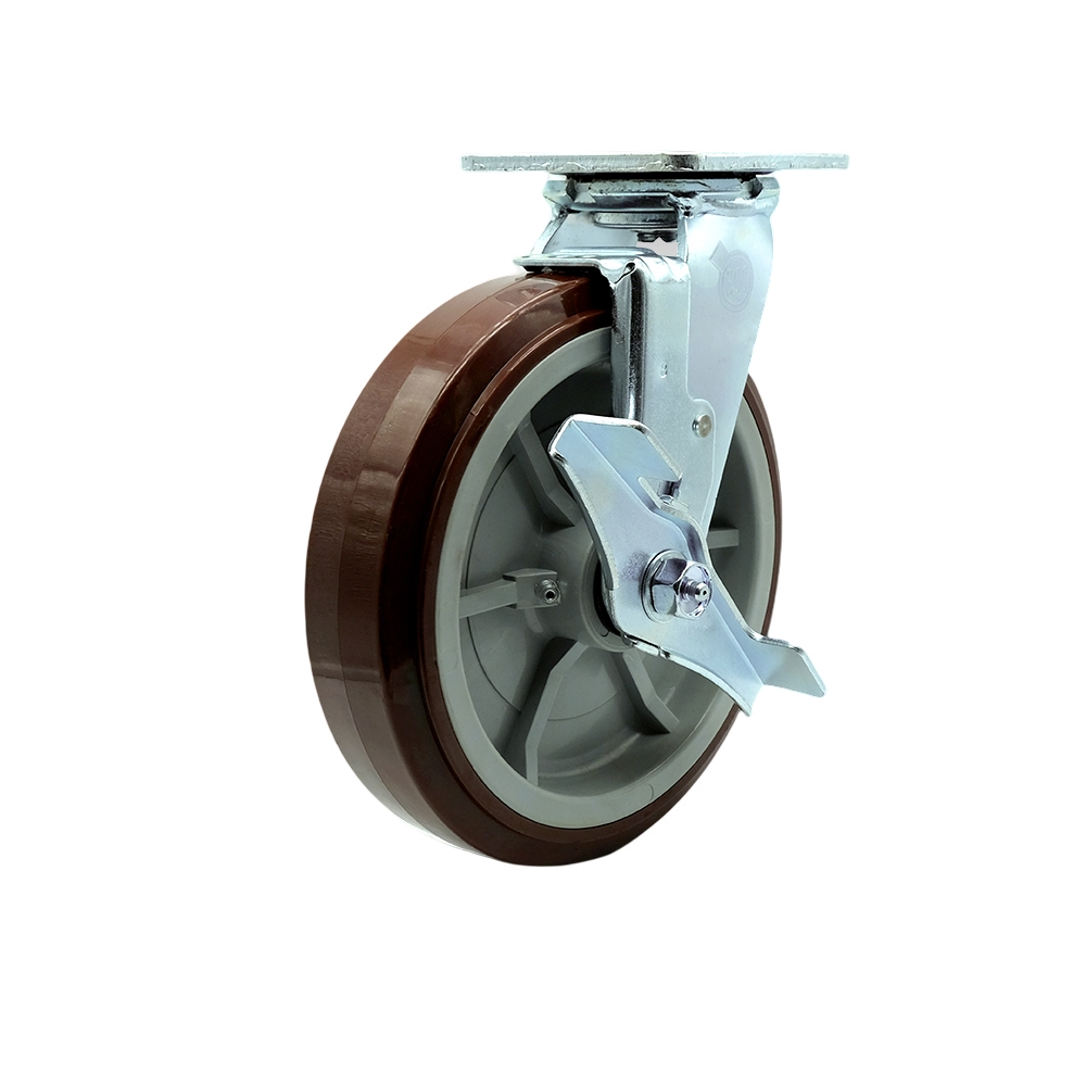 Stainless Steel Polyurethane Swivel Top Plate Heavy Duty Caster with 8 Inch Wheel and Top Lock Brake – 1,000 lbs. Capacity/Caster - Service Caster Brand — photo 1
