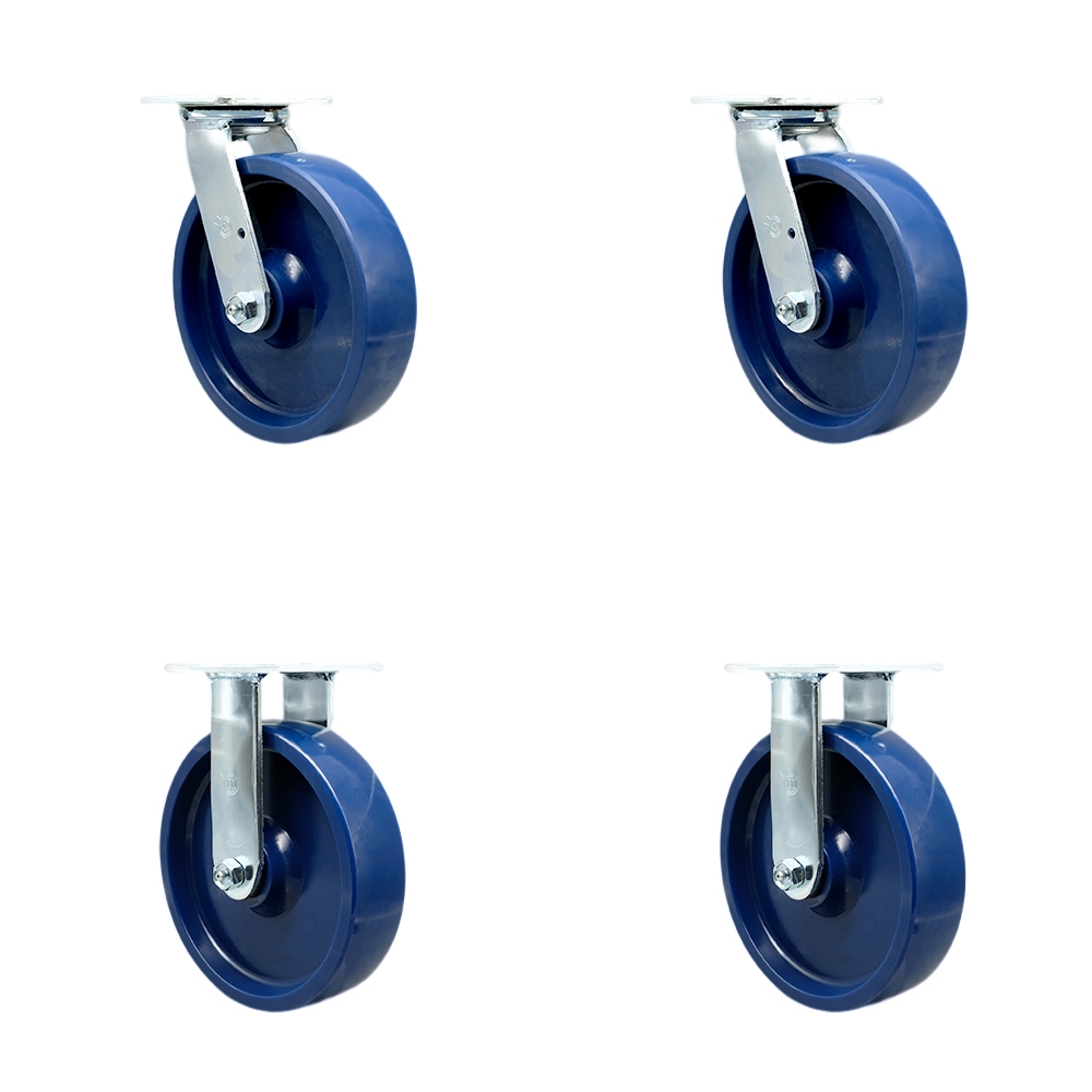 Stainless Steel Solid Polyurethane Swivel Top Plate Casters Set of 4 Heavy Duty with 8 Inch Wheels - Includes 2 Swivel and 2 Rigid – 4,800 lbs. Total Capacity - Service Caster Brand — photo 1