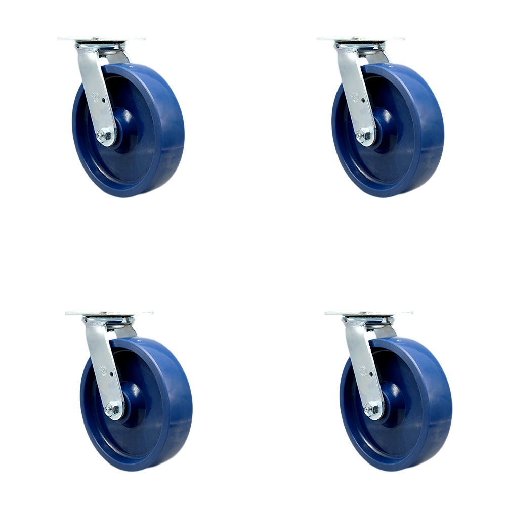 Stainless Steel Solid Polyurethane Swivel Top Plate Casters Set of 4 Heavy Duty with 8 Inch Wheels - Includes 4 Swivel with Bolt on Swivel Locks – 4,800 lbs. Total Capacity - Service Caster Brand — photo 1