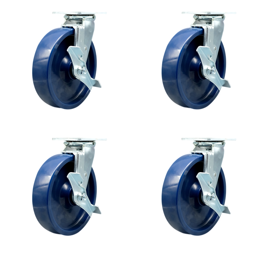 Stainless Steel Solid Polyurethane Swivel Top Plate Casters Set of 4 Heavy Duty with 8 Inch Wheels - Includes 4 Swivel with Top Lock Brakes – 4,800 lbs. Total Capacity - Service Caster Brand — photo 1