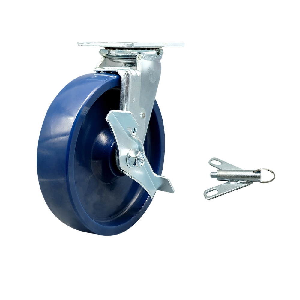 Stainless Steel Solid Polyurethane Swivel Top Plate Heavy Duty Caster with 8 Inch Wheel and Top Lock Brake and Bolt on Swivel Lock – 1,200 lbs. Capacity/Caster - Service Caster Brand — photo 1