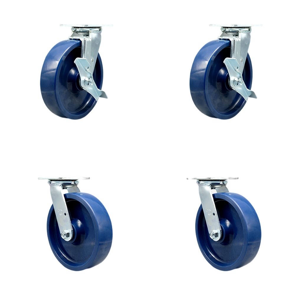 Stainless Steel Heavy Duty Swivel Caster Set with 8 Inch Solid Poly Wheel&Delrin Bearings-Include 2 Swivel with Brake and Bolt on Swivel Lock and 2 Swivel with Bolt on Swivel Lock-Service Caster Brand — photo 1