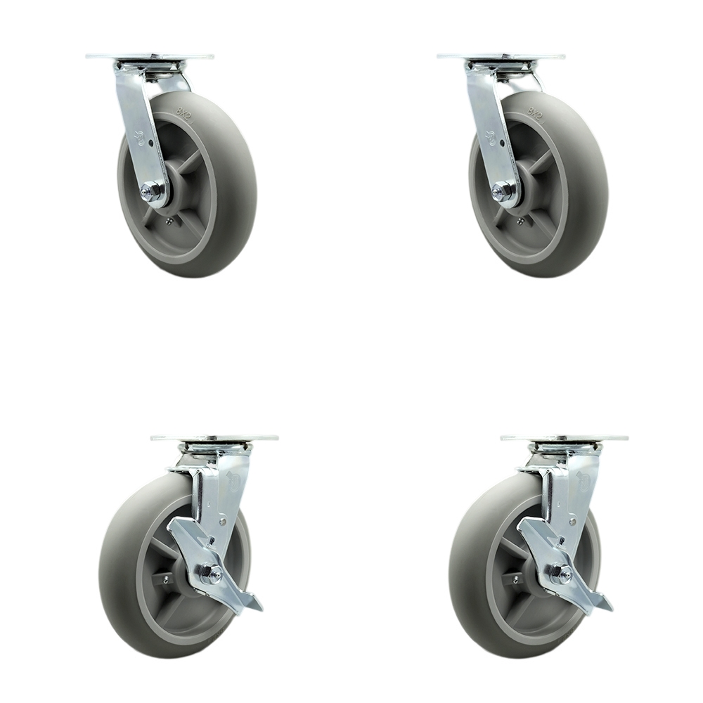 Stainless Steel Heavy Duty Swivel Caster Set of 4 with 8 Inch Thermoplastic Rubber Donut Tread Wheels and Delrin Bearings - Includes 2 Swivel with Brakes and 2 Swivel - Service Caster Brand — photo 1