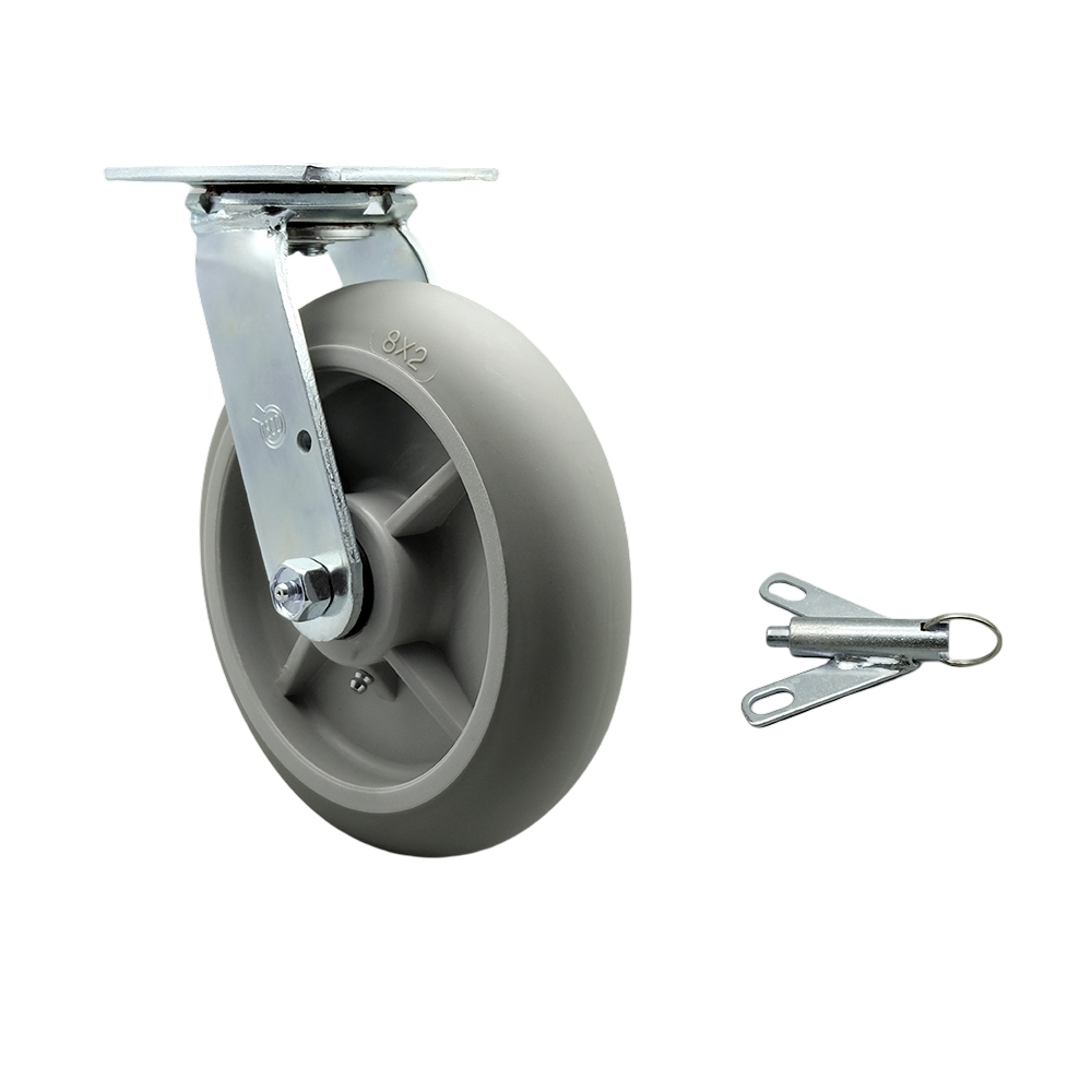 Stainless Steel Thermoplastic Rubber Donut Tread Swivel Top Plate Heavy Duty Caster with 8 Inch Wheel and Bolt on Swivel Lock – 600 lbs. Capacity/Caster - Service Caster Brand — photo 1