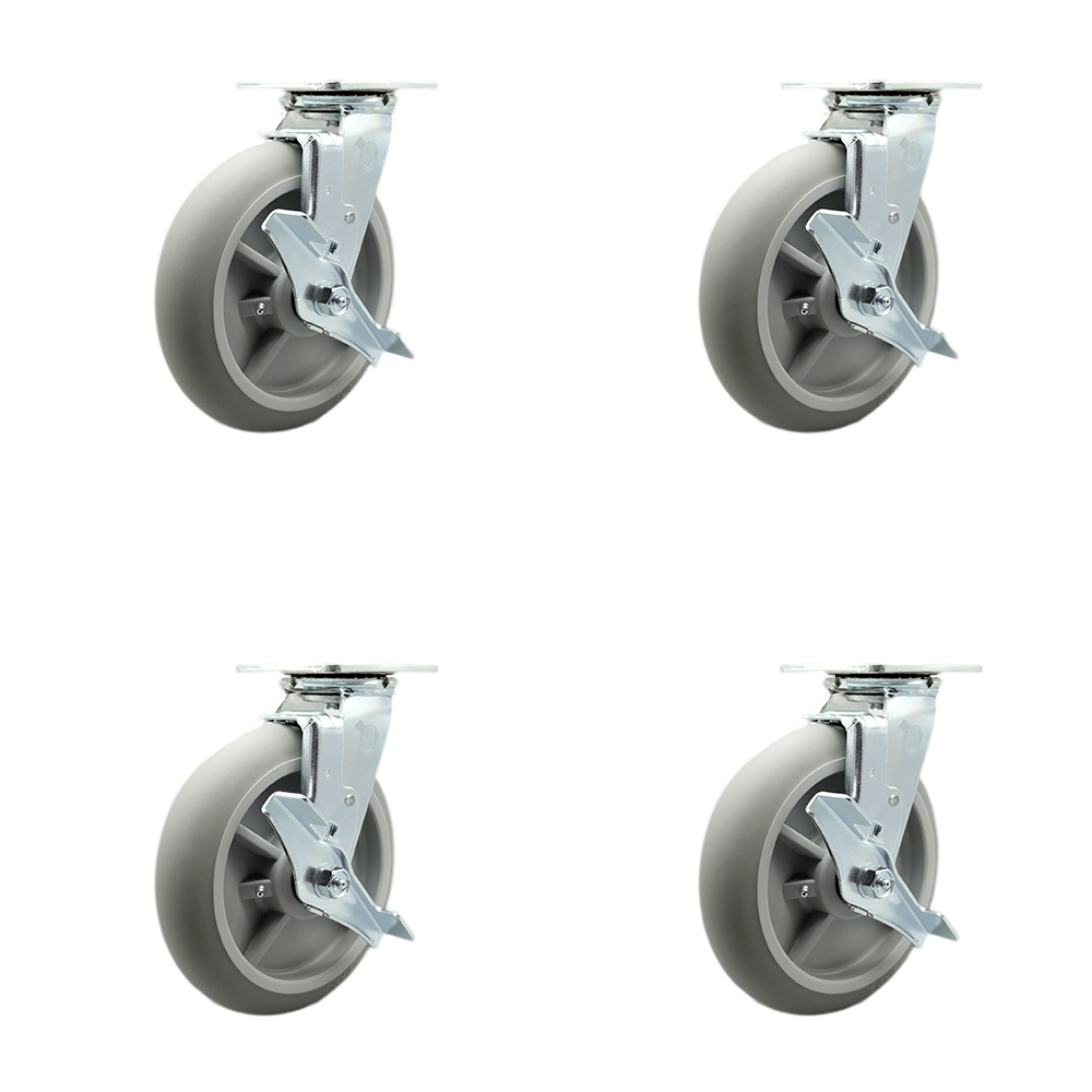 Stainless Steel Heavy Duty Swivel Caster Set of 4 with 8 Inch Thermoplastic Rubber Donut Tread Wheels and Delrin Bearings - Includes 4 Swivel with Top Lock Brakes - Service Caster Brand — photo 1