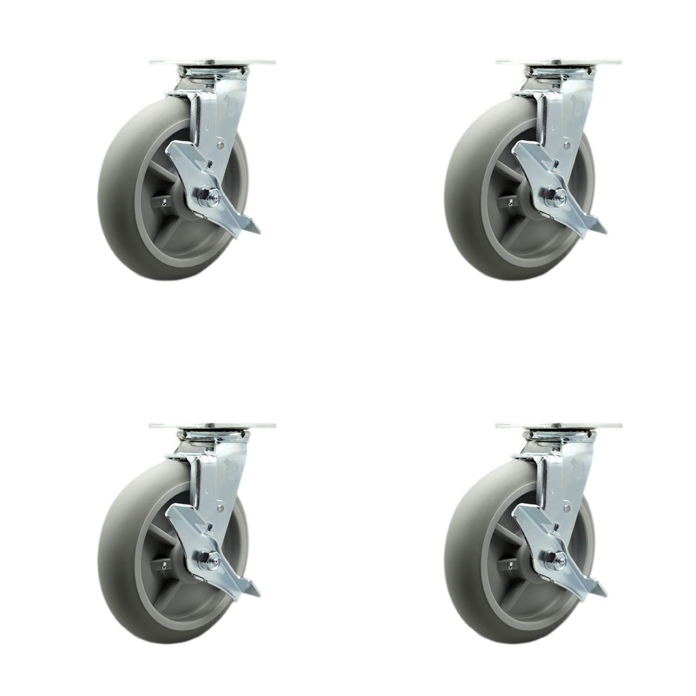 Stainless Steel Thermoplastic Rubber Donut Tread Swivel Top Plate Casters Set Heavy Duty with 8 Inch Wheels-Includes 2 Swivel with Brakes and Swivel Locks and 2 Swivel with Brakes-Service Caster Brand — photo 1