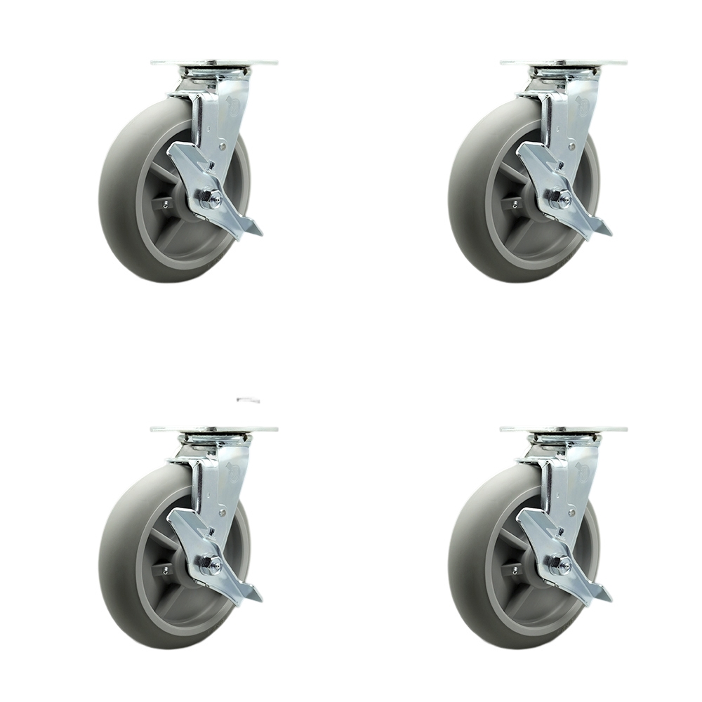 Stainless Steel Heavy Duty Swivel Caster Set with 8 Inch Thermoplastic Donut Tread Wheel and Ball Bearing-Include 2 Swivel with Brake and Bolt on Swivel Lock & 2 Swivel with Brake-Service Caster Brand — photo 1