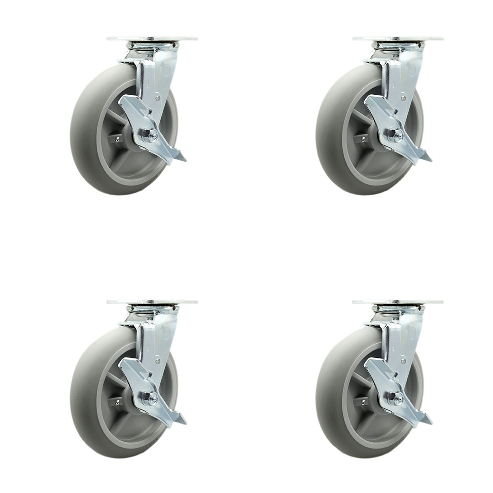Stainless Steel Thermoplastic Rubber Donut Tread Swivel Top Plate Casters Set of 4 Heavy Duty with 8 Inch Wheels - Includes 4 Swivel with Top Lock Brakes and Bolt on Swivel Locks- Service Caster Brand — photo 1