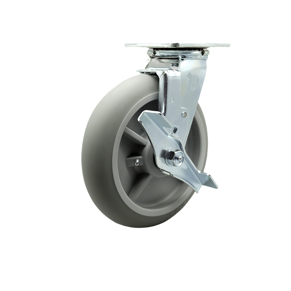 Stainless Steel Thermoplastic Rubber Donut Tread Swivel Top Plate Heavy Duty Caster with 8 Inch Wheel and Top Lock Brake – 600 lbs. Capacity/Caster - Service Caster Brand — photo 1