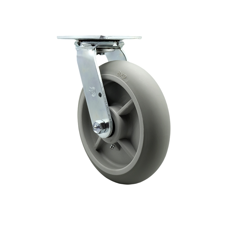 Stainless Steel Thermoplastic Rubber Donut Tread Swivel Top Plate Heavy Duty Caster with 8 Inch Wheel – 600 lbs. Capacity/Caster - Service Caster Brand — photo 1