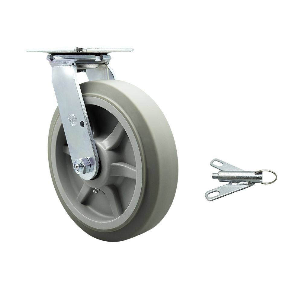 Stainless Steel Thermoplastic Rubber Flat Tread Swivel Top Plate Heavy Duty Caster with 8 Inch Wheel and Bolt on Swivel Lock – 600 lbs. Capacity/Caster - Service Caster Brand — photo 1