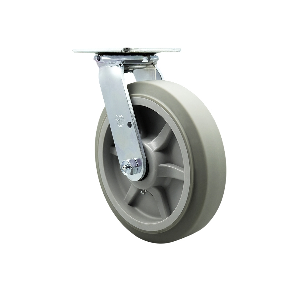 Stainless Steel Thermoplastic Rubber Flat Tread Swivel Top Plate Heavy Duty Caster with 8 Inch Wheel – 600 lbs. Capacity/Caster - Service Caster Brand — photo 1