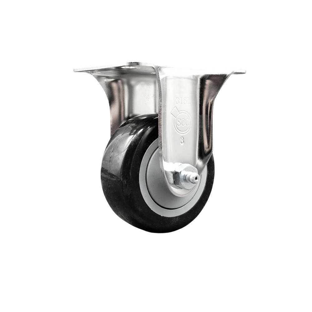Polyurethane Rigid Top Plate Caster with 3.5 Inch Black Caster Wheel - 316 Stainless Steel Caster - 300 lbs. Capacity Per Caster - Service Caster Brand — photo 1