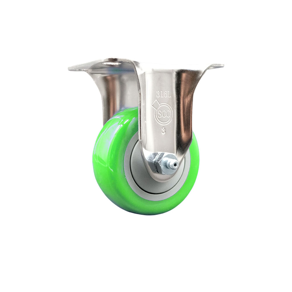 Polyurethane Rigid Top Plate Caster with 3 Inch Green Caster Wheel - 316 Stainless Steel Caster - 300 lbs. Capacity Per Caster - Service Caster Brand — photo 1