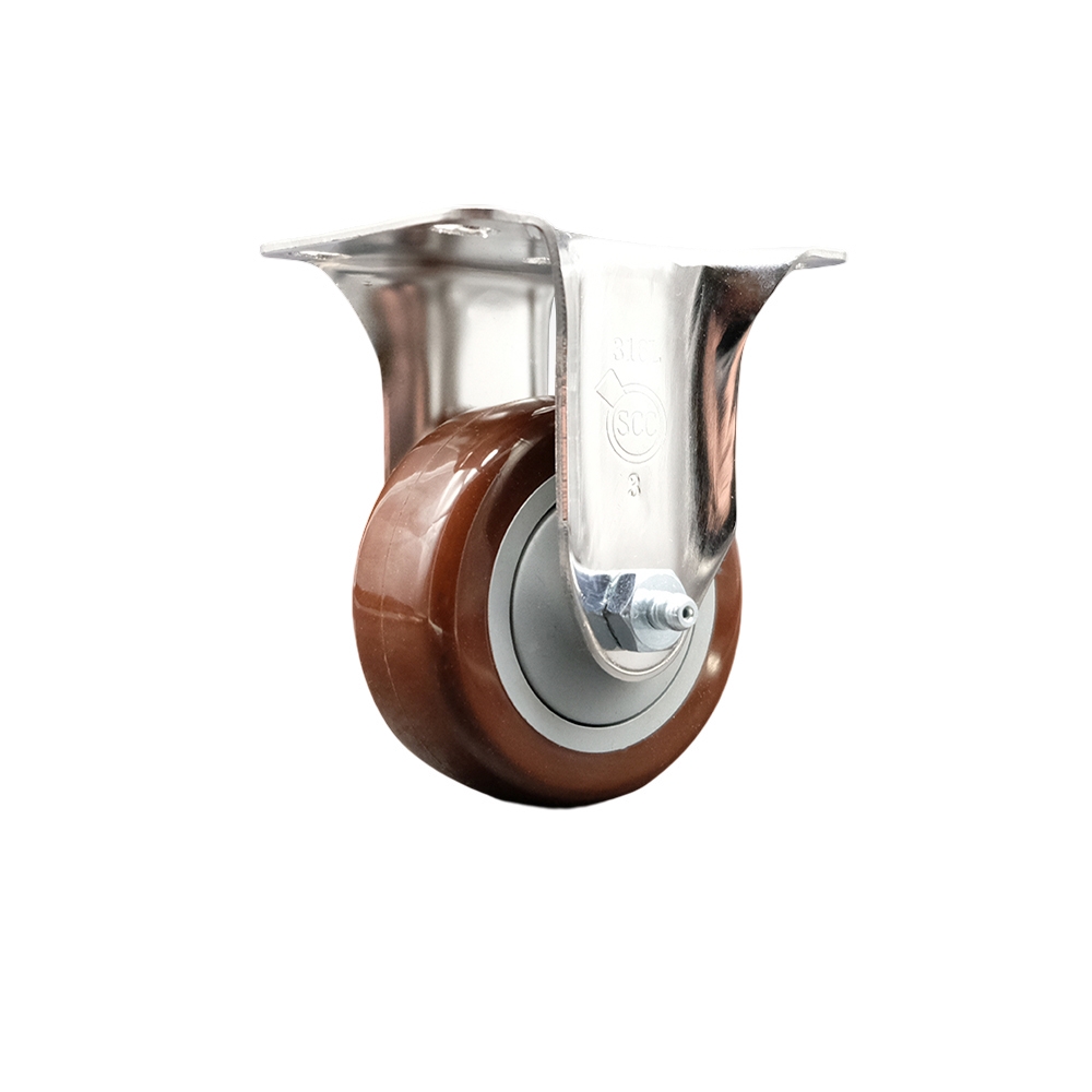 Polyurethane Rigid Top Plate Caster with 3 Inch Maroon Caster Wheel - 316 Stainless Steel Caster - 300 lbs. Capacity Per Caster - Service Caster Brand — photo 1