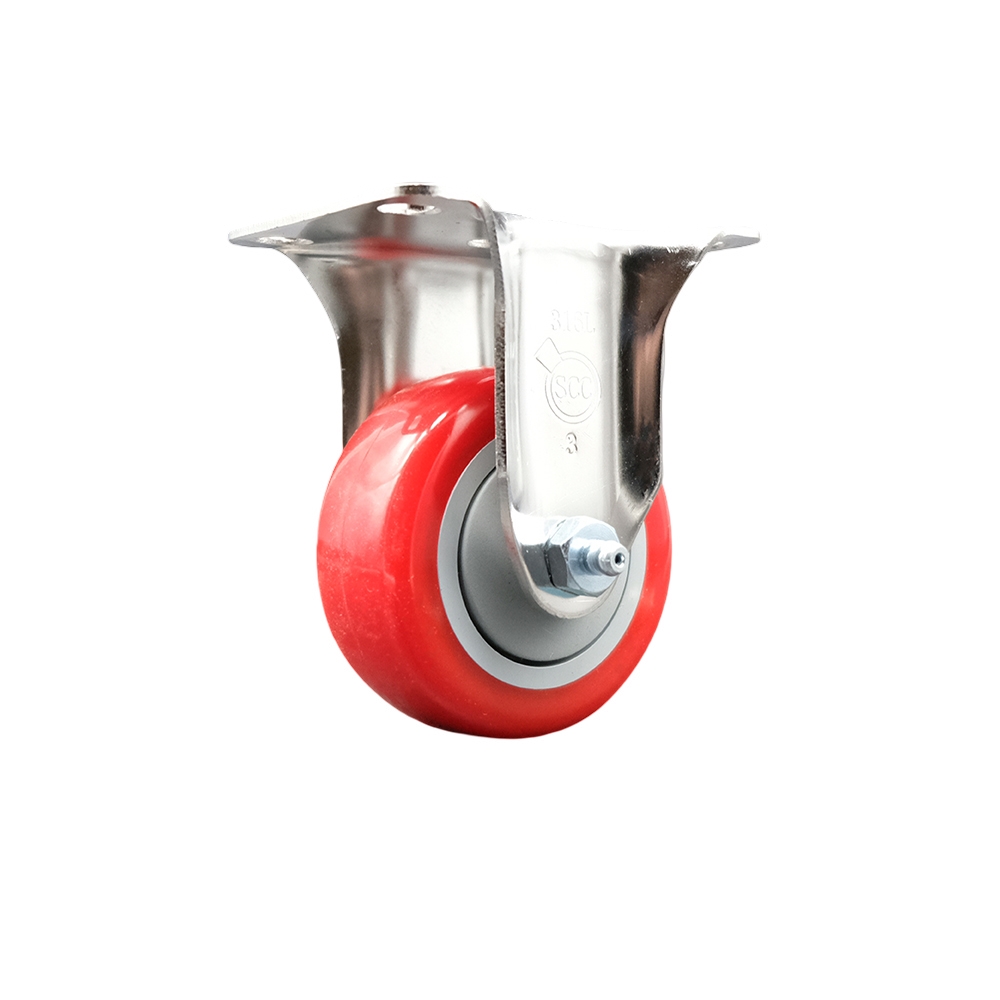 Polyurethane Rigid Top Plate Caster with 3.5 Inch Red Caster Wheel - 316 Stainless Steel Caster - 300 lbs. Capacity Per Caster - Service Caster Brand — photo 1