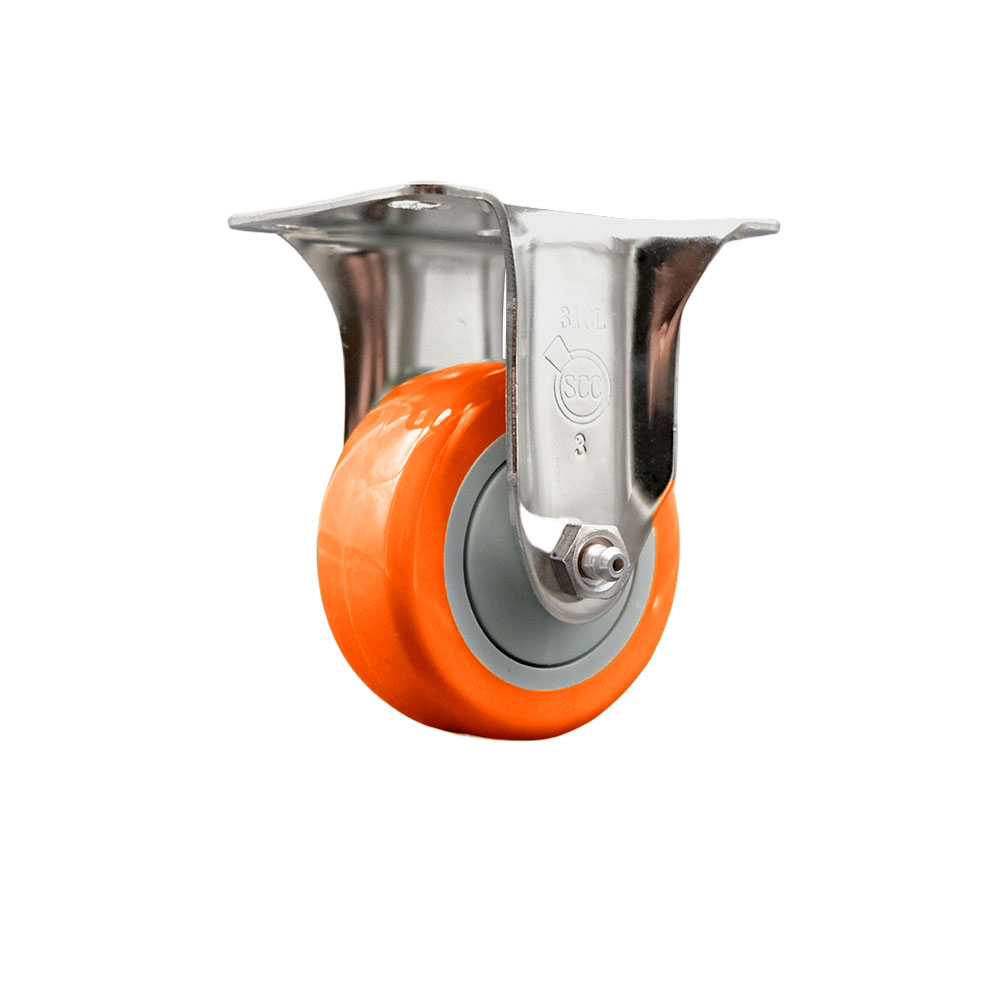 Polyurethane Rigid Top Plate Caster with 3.5 Inch Orange Caster Wheel - 316 Stainless Steel Caster - 300 lbs. Capacity Per Caster - Service Caster Brand — photo 1