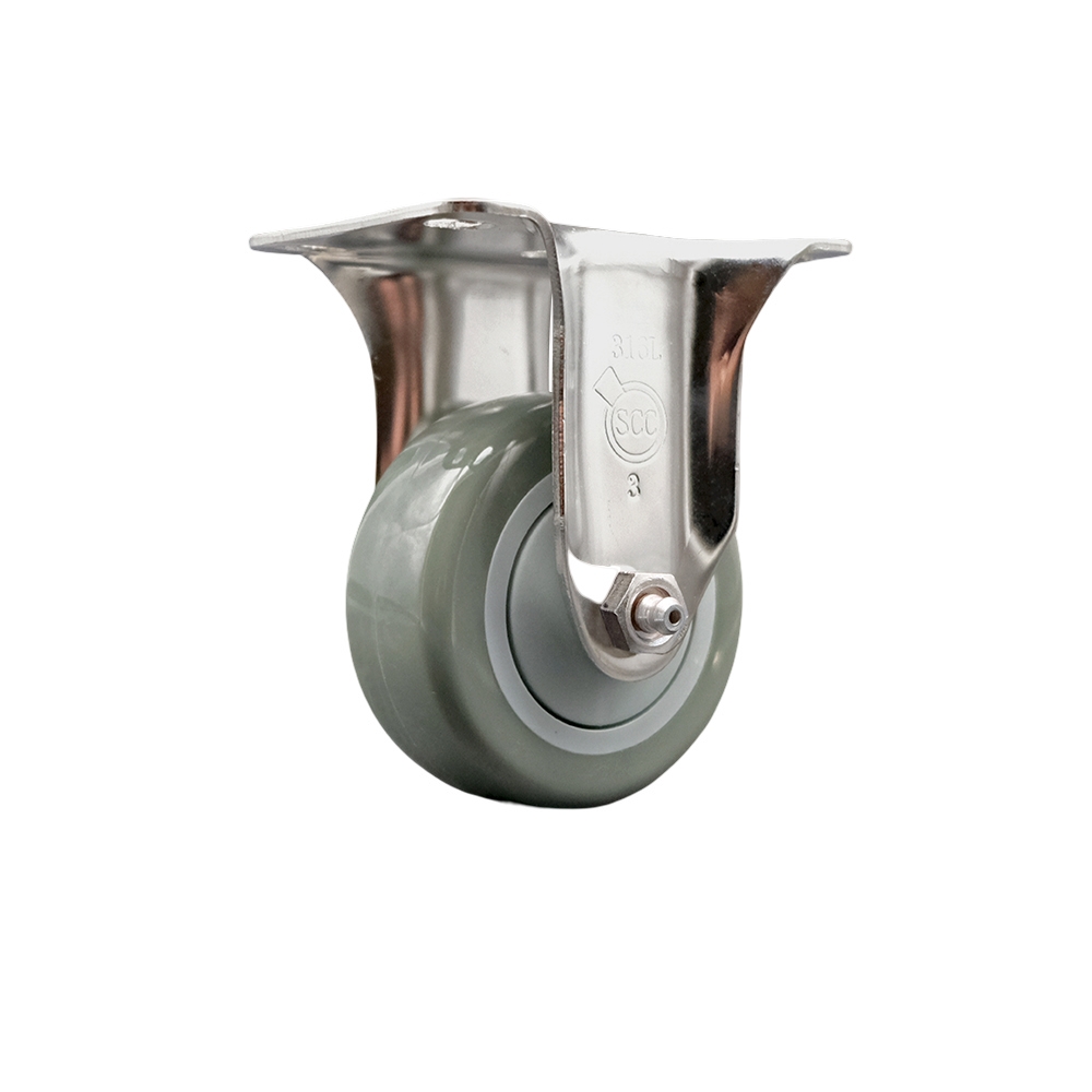 Polyurethane Rigid Top Plate Caster with 3 Inch Gray Caster Wheel - 316 Stainless Steel Caster - 300 lbs. Capacity Per Caster - Service Caster Brand — photo 1