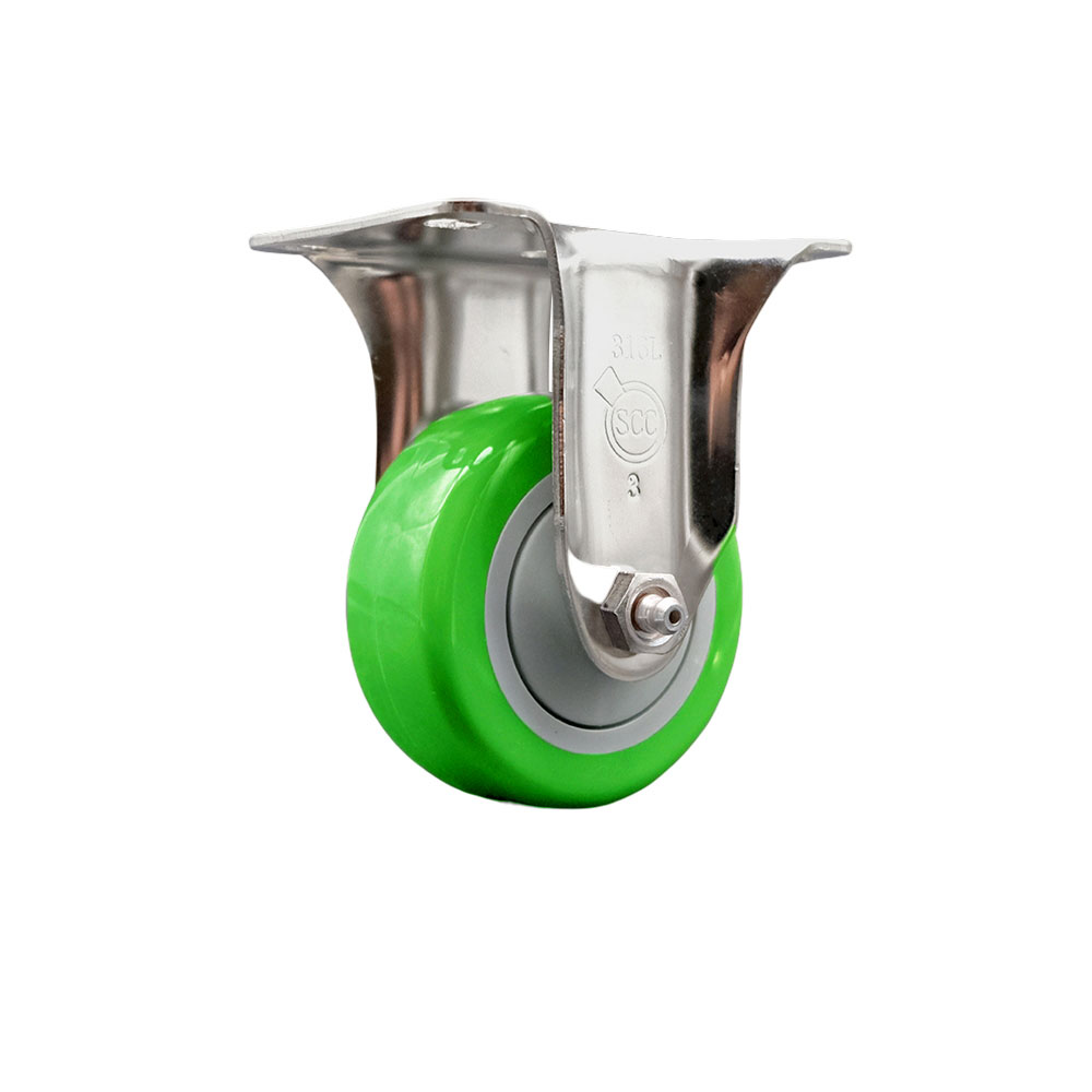 Polyurethane Rigid Top Plate Caster with 3.5 Inch Green Caster Wheel - 316 Stainless Steel Caster - 300 lbs. Capacity Per Caster - Service Caster Brand — photo 1
