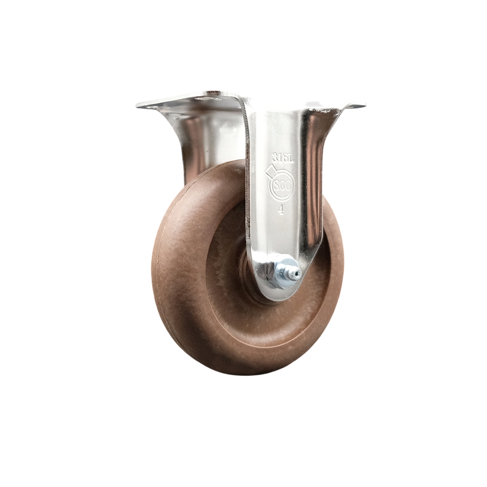 High Temperature Glass Filled Nylon Rigid Top Plate Caster with 4 Inch Brown Caster Wheel - 316 Stainless Steel Caster - 350 lbs. Capacity Per Caster - Service Caster Brand — photo 1