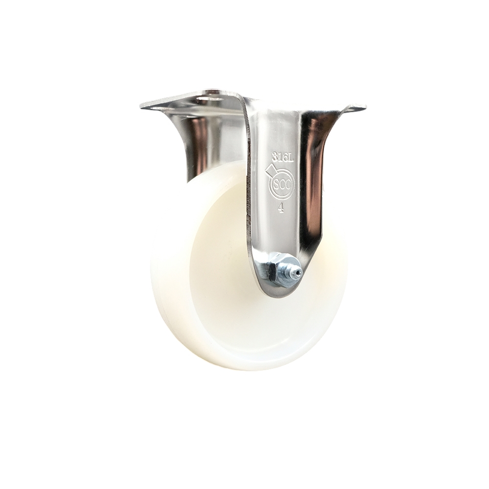 Nylon Rigid Top Plate Caster with 4 Inch White Caster Wheel - 316 Stainless Steel Caster - 300 lbs. Capacity Per Caster - Service Caster Brand — photo 1