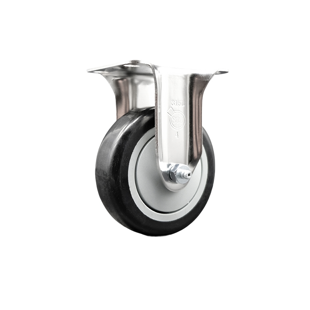 Polyurethane Rigid Top Plate Caster with 4 Inch Black Caster Wheel - 316 Stainless Steel Caster - 350 lbs. Capacity Per Caster - Service Caster Brand — photo 1