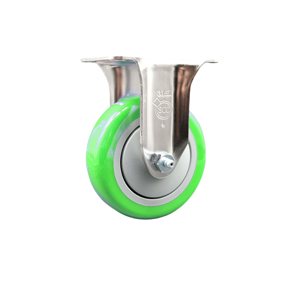 Polyurethane Rigid Top Plate Caster with 4 Inch Green Caster Wheel - 316 Stainless Steel Caster - 350 lbs. Capacity Per Caster - Service Caster Brand — photo 1