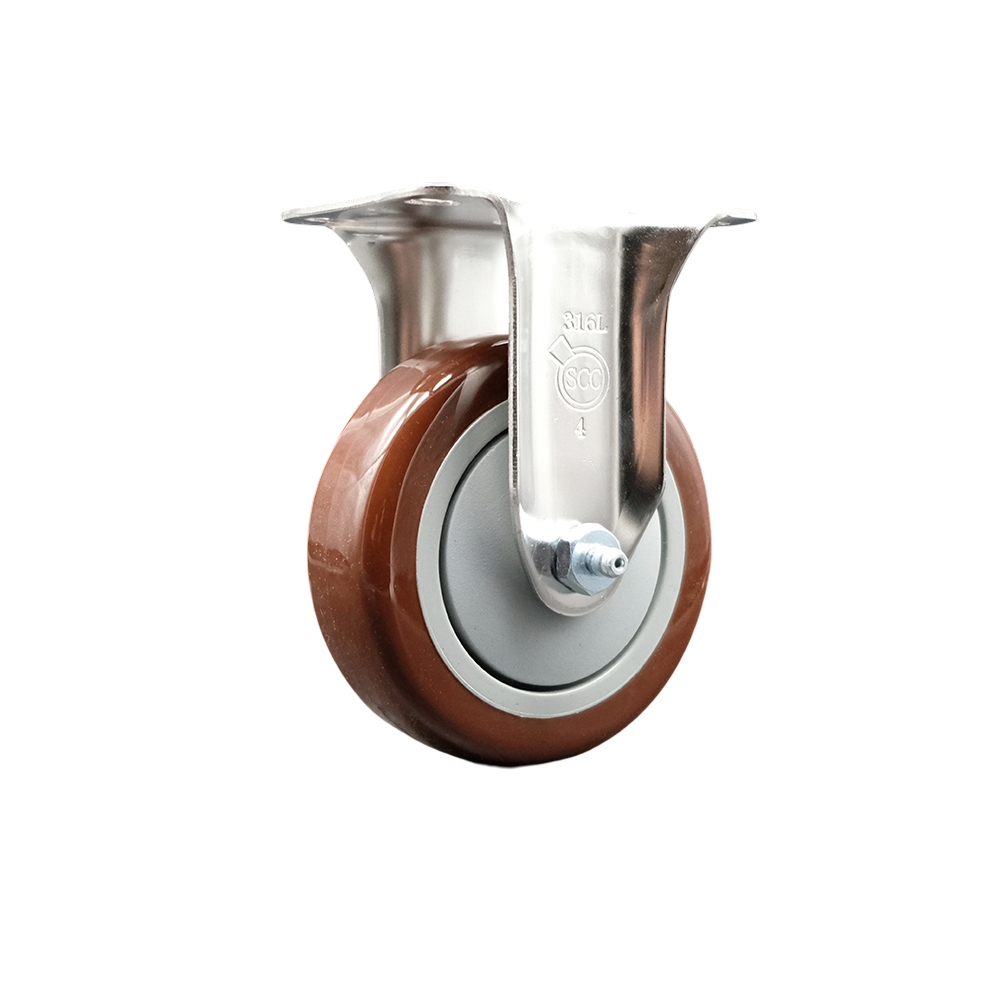 Polyurethane Rigid Top Plate Caster with 4 Inch Maroon Caster Wheel - 316 Stainless Steel Caster - 350 lbs. Capacity Per Caster - Service Caster Brand — photo 1