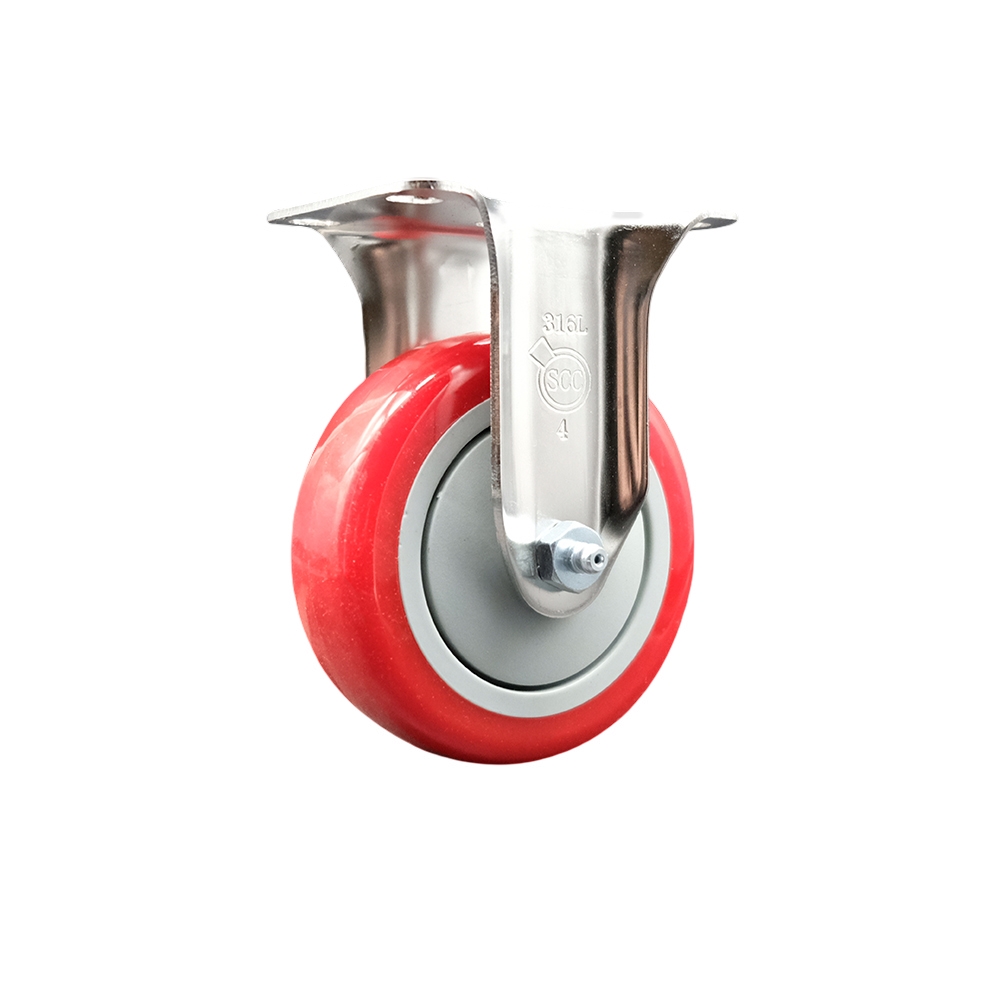 Polyurethane Rigid Top Plate Caster with 4 Inch Red Caster Wheel - 316 Stainless Steel Caster - 350 lbs. Capacity Per Caster - Service Caster Brand — photo 1