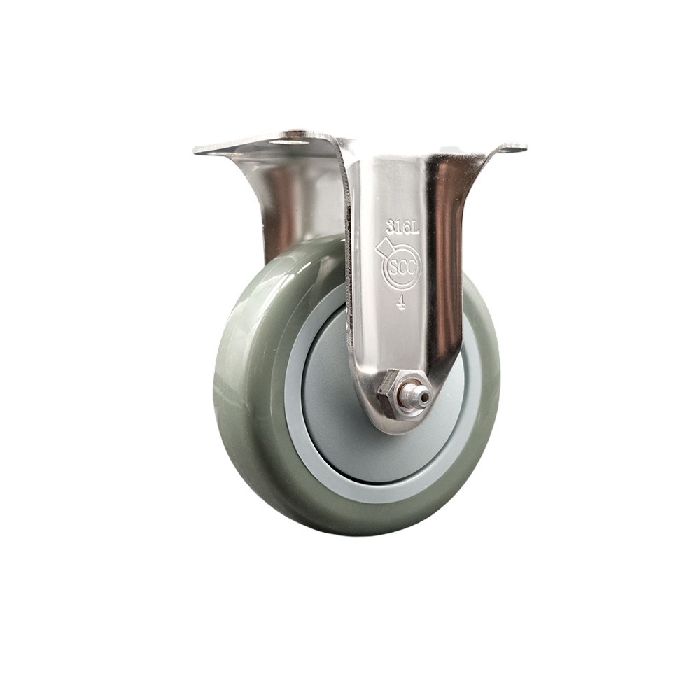 Polyurethane Rigid Top Plate Caster with 4 Inch Gray Caster Wheel - 316 Stainless Steel Caster - 350 lbs. Capacity Per Caster - Service Caster Brand — photo 1