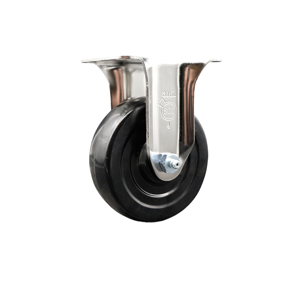 Soft Rubber Rigid Top Plate Caster with 4 Inch Black Caster Wheel - 316 Stainless Steel Caster - 200 lbs. Capacity Per Caster - Service Caster Brand — photo 1