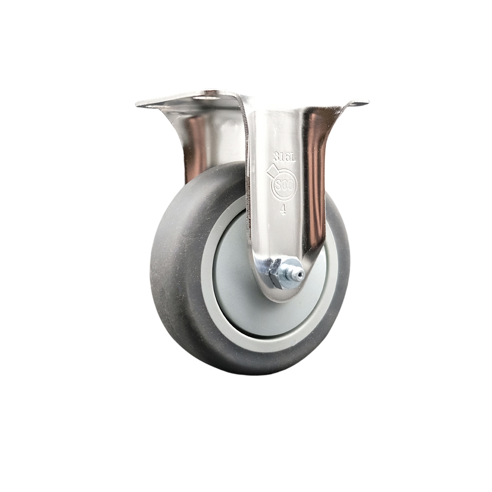Thermoplastic Rubber Rigid Top Plate Caster with 4 Inch Gray Caster Wheel - 316 Stainless Steel Caster - 250 lbs. Capacity Per Caster - Service Caster Brand — photo 1