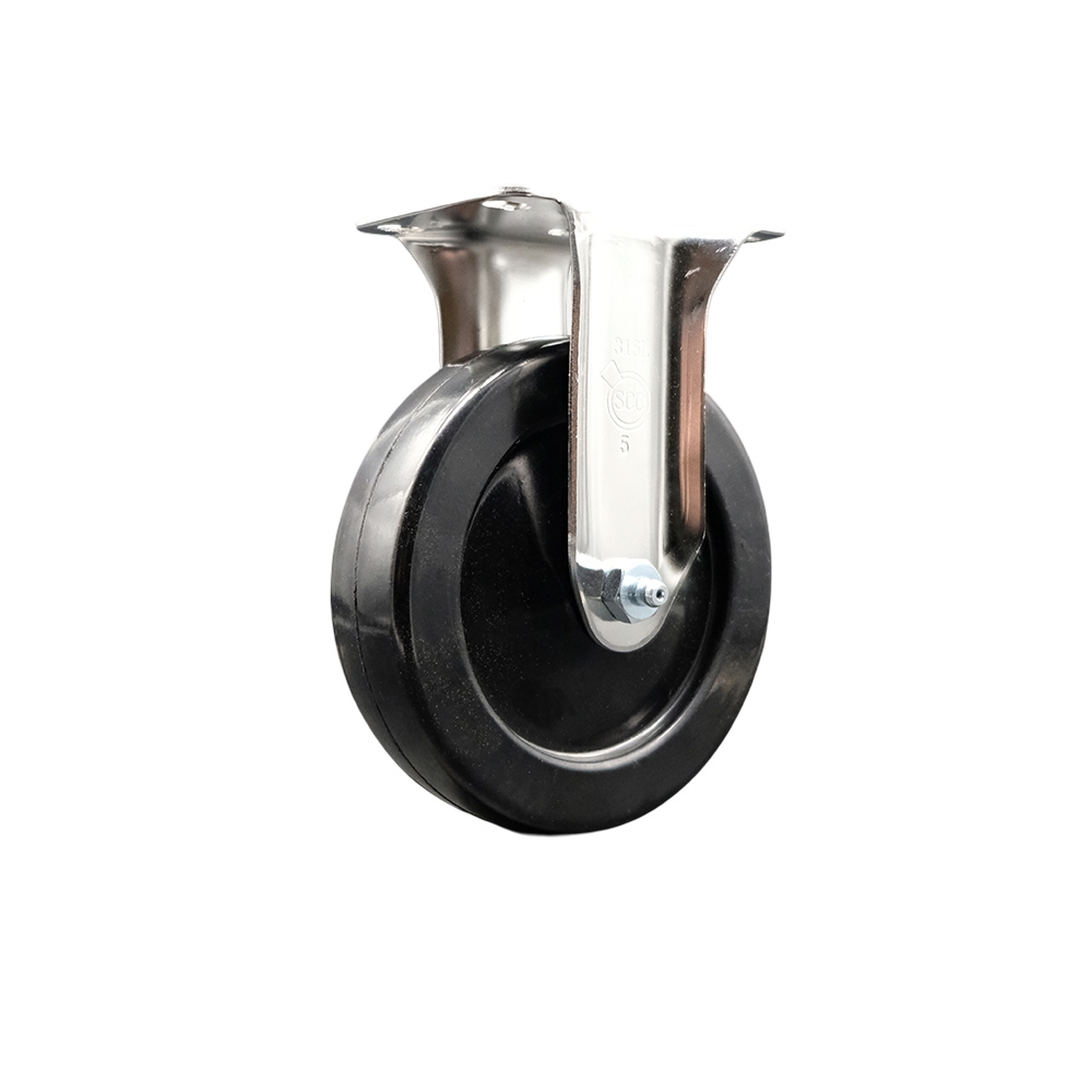 Hard Rubber Rigid Top Plate Caster with 5 Inch Black Caster Wheel - 316 Stainless Steel Caster - 300 lbs. Capacity Per Caster - Service Caster Brand — photo 1
