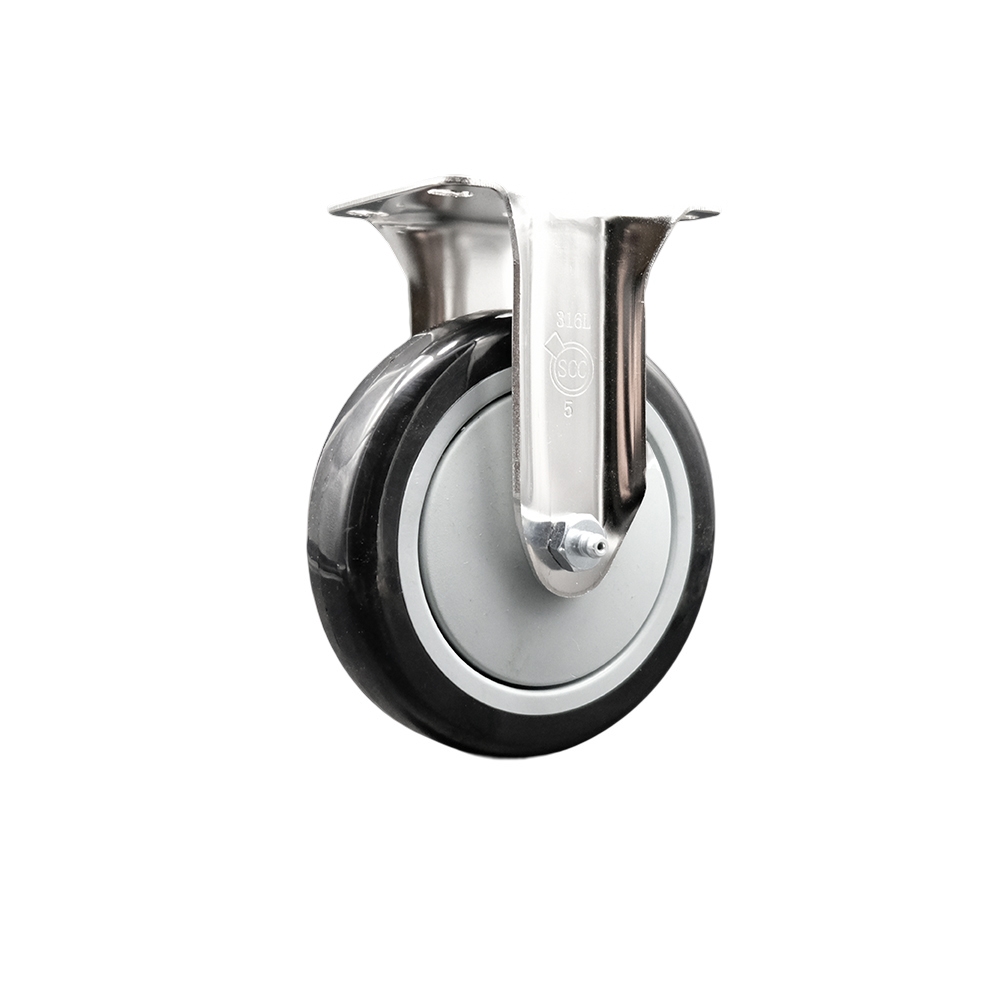 Polyurethane Rigid Top Plate Caster with 5 Inch Black Caster Wheel - 316 Stainless Steel Caster - 350 lbs. Capacity Per Caster - Service Caster Brand — photo 1
