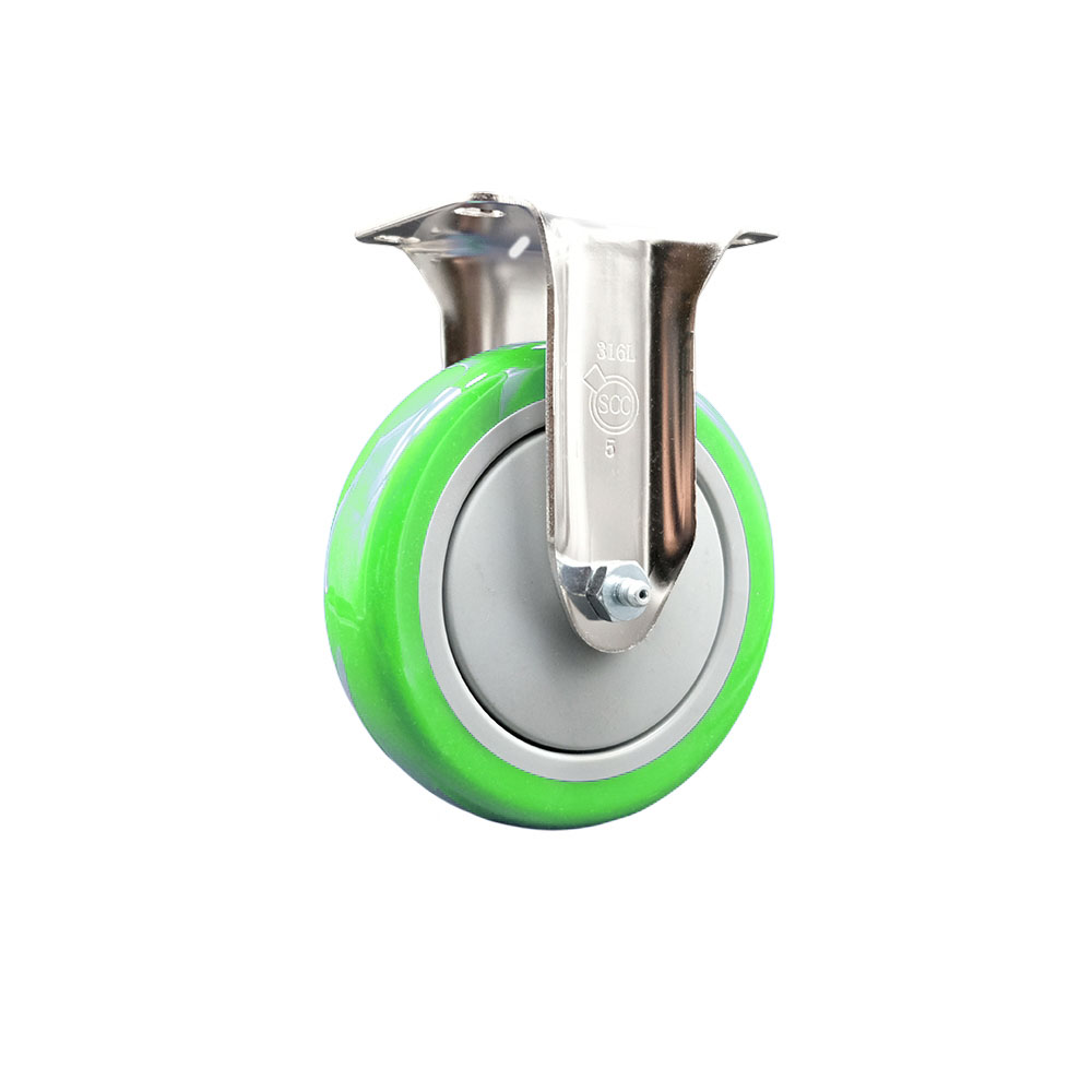 Polyurethane Rigid Top Plate Caster with 5 Inch Green Caster Wheel - 316 Stainless Steel Caster - 350 lbs. Capacity Per Caster - Service Caster Brand — photo 1