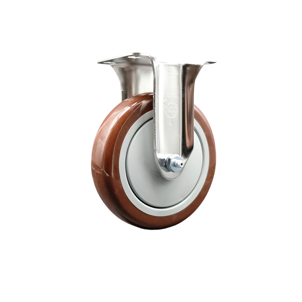 Polyurethane Rigid Top Plate Caster with 5 Inch Maroon Caster Wheel - 316 Stainless Steel Caster - 350 lbs. Capacity Per Caster - Service Caster Brand — photo 1