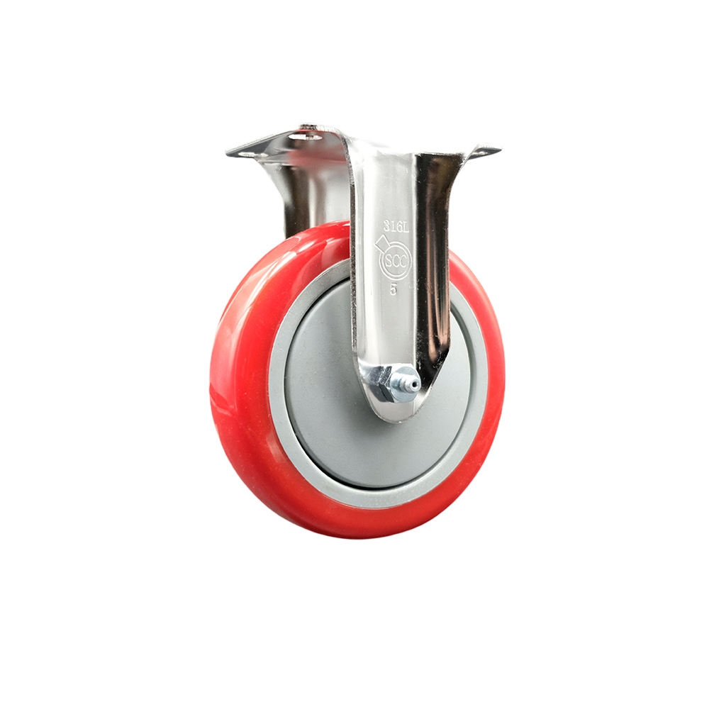 Polyurethane Rigid Top Plate Caster with 5 Inch Red Caster Wheel - 316 Stainless Steel Caster - 350 lbs. Capacity Per Caster - Service Caster Brand — photo 1