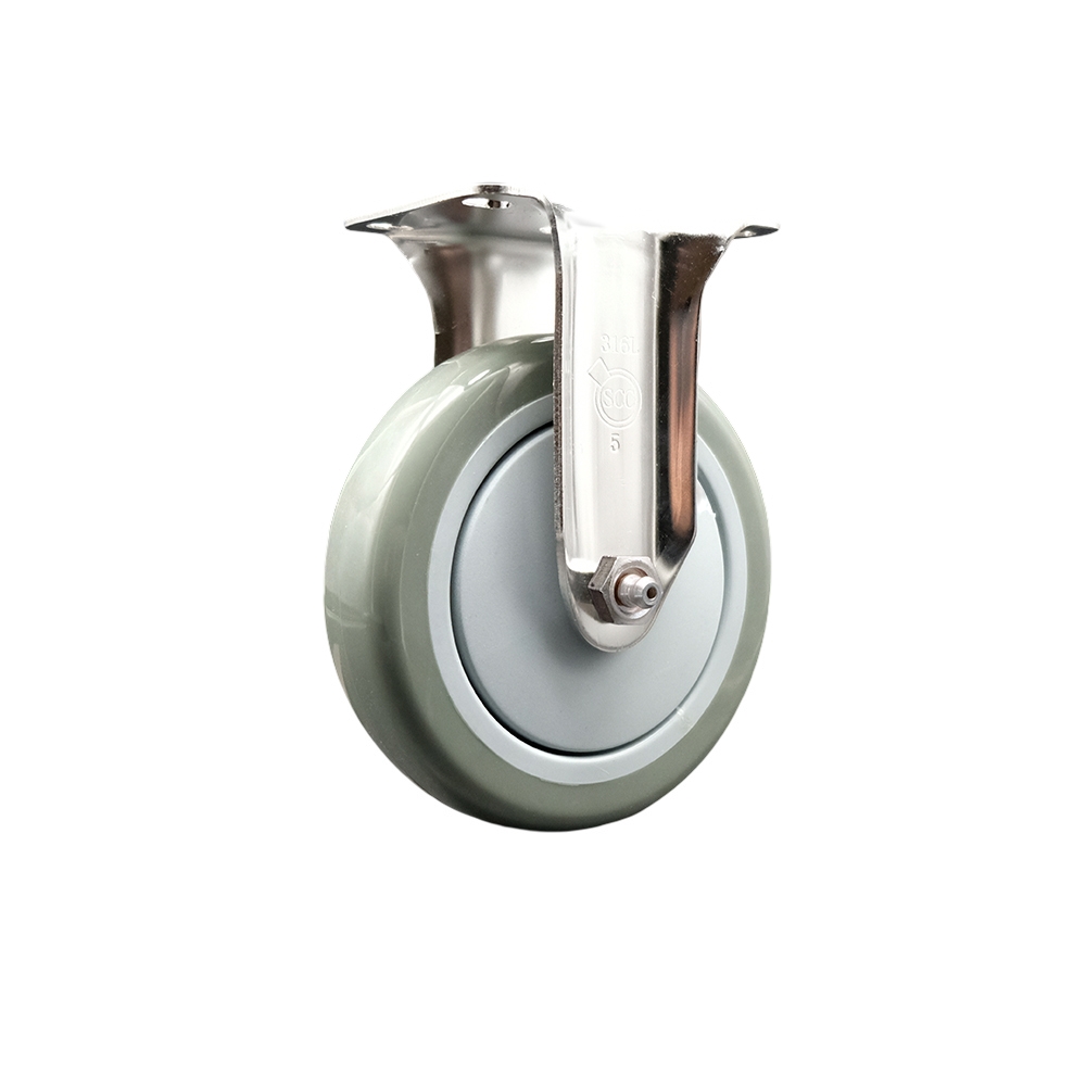 Polyurethane Rigid Top Plate Caster with 5 Inch Gray Caster Wheel - 316 Stainless Steel Caster - 350 lbs. Capacity Per Caster - Service Caster Brand — photo 1