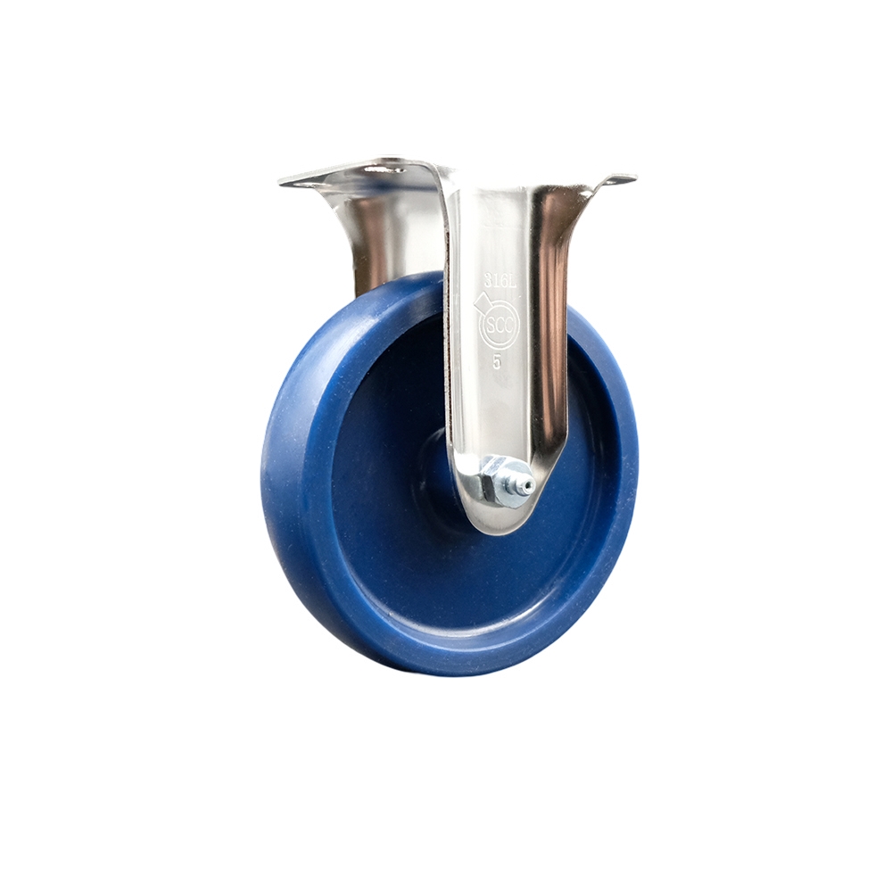 Solid Polyurethane Rigid Top Plate Caster with 5 Inch Blue Caster Wheel - 316 Stainless Steel Caster - 300 lbs. Capacity Per Caster - Service Caster Brand — photo 1